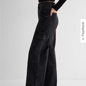Express High Waisted Washed  Raw Hem Wide Leg Cargo Jeans. Size 14 L. NWT.
